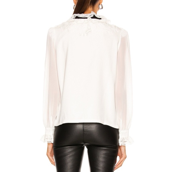 SELF-PORTRAIT WHITE SEQUIN RUFFLE FRILL COLLAR NECK BOW SHEER LONG SLEEVE TOP - Picture 3 of 16